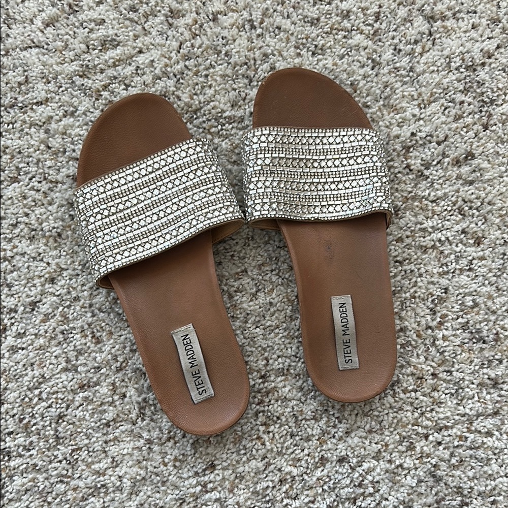 Steve Madden Dazzle Brown and Silver Women's Slide Sandals